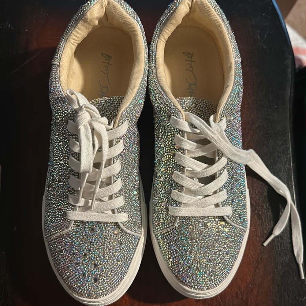 Betsey Johnson sparkly silver rhinestone sneakers size 9.5